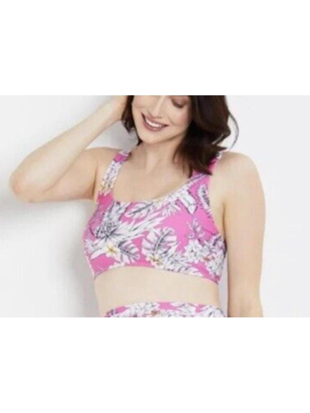 1438 Beach Bump Motherhood Maternity Bikini Top Pink Tropical Leaf Sz M